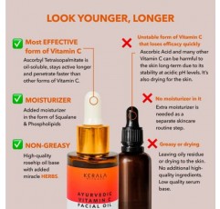 아유르베다 비타민 C 오일 - 로즈힙 오일, 아슈와간다, 스쿠알란이 함유된 스킨 브라이트닝 Vit C 세럼 - 하이드레이팅 페이스 오일 - 기름기가 없는 페이셜 오일 - 순수 비타민 C 오일 - 럭셔리 스킨 케어 제품 - 30ml