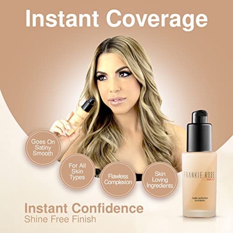 Frankie Rose Cosmetics 매트 퍼펙션 파운데이션 메이크업 - 세미 매트 마무리를 위한 오래 지속되는 수분 공급 파운데이션 - 모든 피부 타입을 위한 파운데이션 풀 커버리지 - (차이나 실크) 1.0 US fl oz / 30 ml