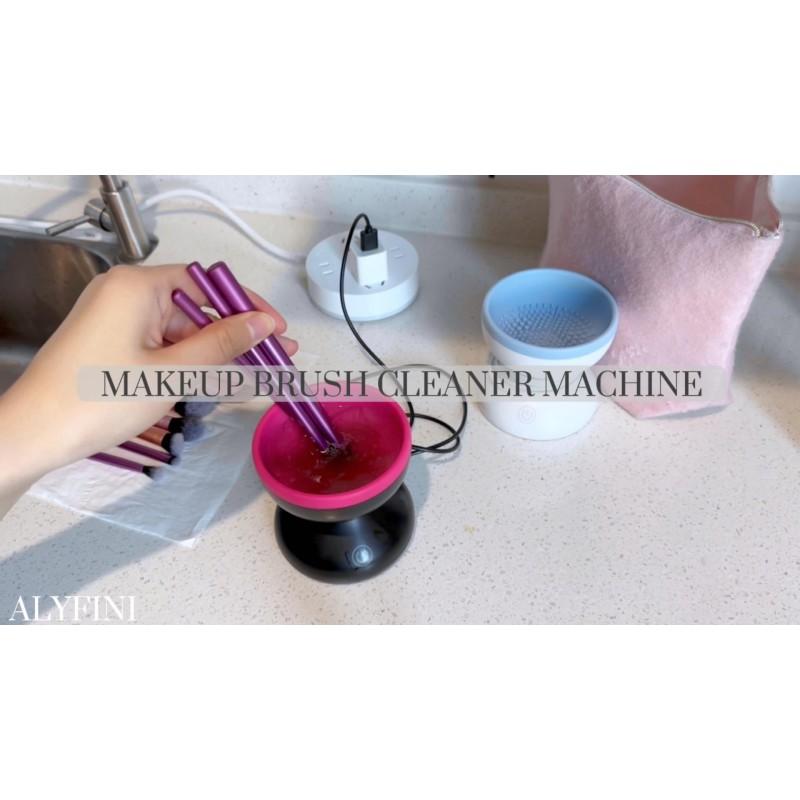 전기 메이크업 브러쉬 클리너 기계 - 모든 크기의 미용 메이크업 브러쉬 세트(검은색)를 위한 Alyfini 휴대용 자동 USB 화장품 브러쉬 클리너 도구