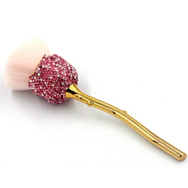 베스트블링 블링 라인스톤 로즈 모양의 파우더 메이크업 브러쉬, 메이크업 적용을 위한 부드러운 강모가 있는 럭셔리 파운데이션 브러쉬(핑크)