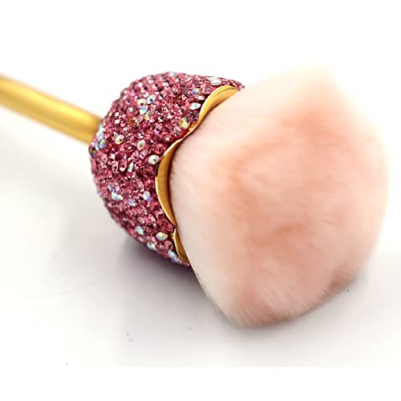 베스트블링 블링 라인스톤 로즈 모양의 파우더 메이크업 브러쉬, 메이크업 적용을 위한 부드러운 강모가 있는 럭셔리 파운데이션 브러쉬(핑크)