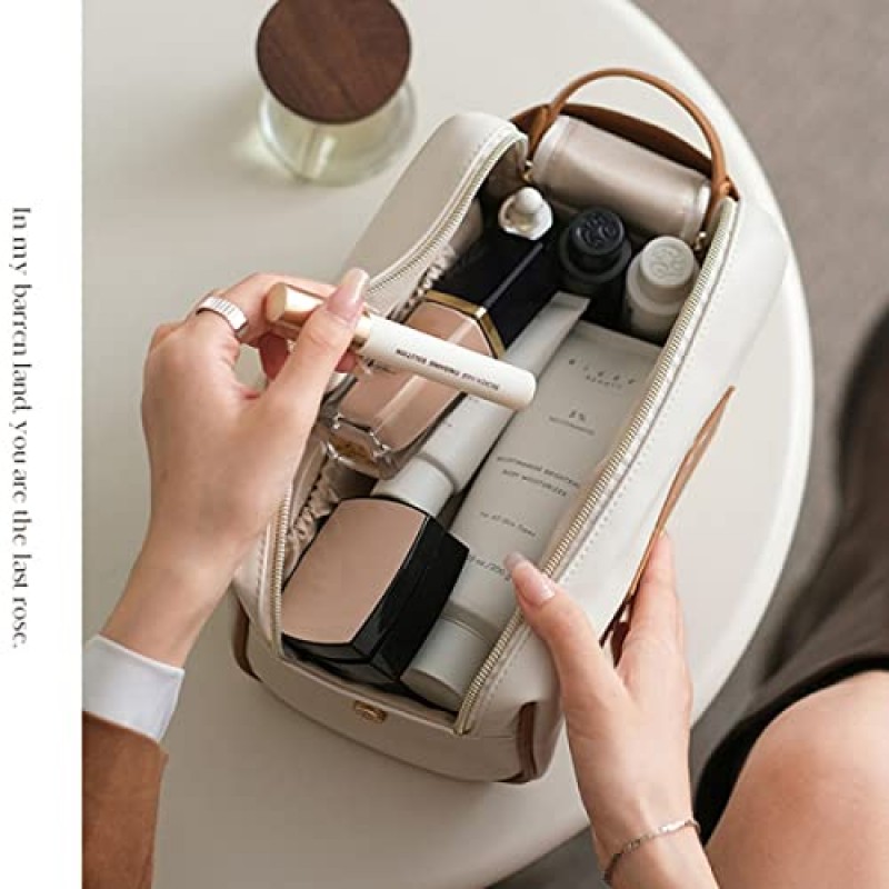 cirea 레트로 대비 컬러 메이크업 가방 휴대용 대용량 고급 보관 가방 새로운 PU 방수 워시 가방 (블랙)