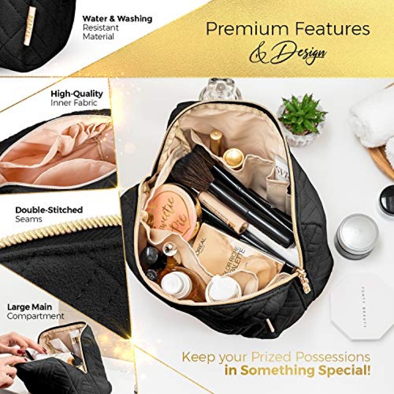 BOACAY 대형 화장품 및 메이크업 가방, 여성용 지퍼가 달린 메이크업 파우치, 지갑에 적합한 여행용 귀여운 정리함, 메이크업, 세면도구, 액세서리를 보관할 수 있는 여러 칸이 있는 다용도 가방