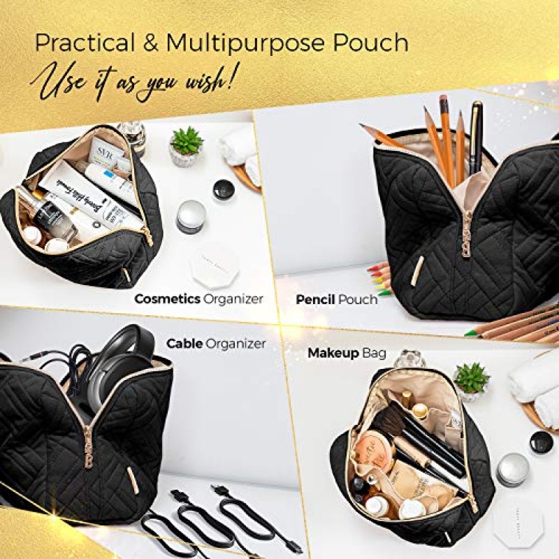 BOACAY 대형 화장품 및 메이크업 가방, 여성용 지퍼가 달린 메이크업 파우치, 지갑에 적합한 여행용 귀여운 정리함, 메이크업, 세면도구, 액세서리를 보관할 수 있는 여러 칸이 있는 다용도 가방
