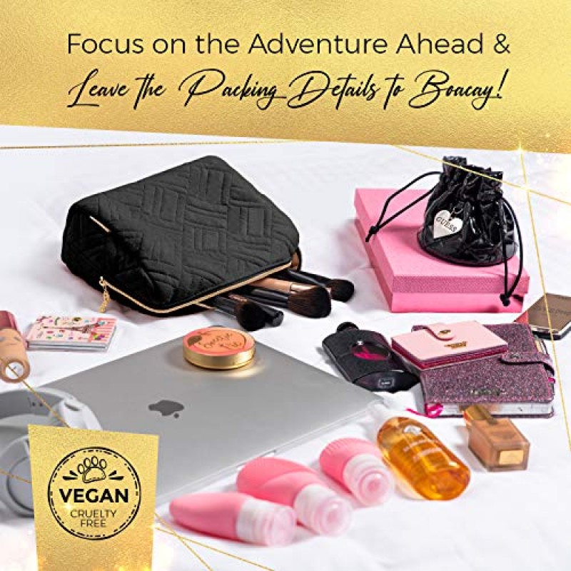 BOACAY 대형 화장품 및 메이크업 가방, 여성용 지퍼가 달린 메이크업 파우치, 지갑에 적합한 여행용 귀여운 정리함, 메이크업, 세면도구, 액세서리를 보관할 수 있는 여러 칸이 있는 다용도 가방