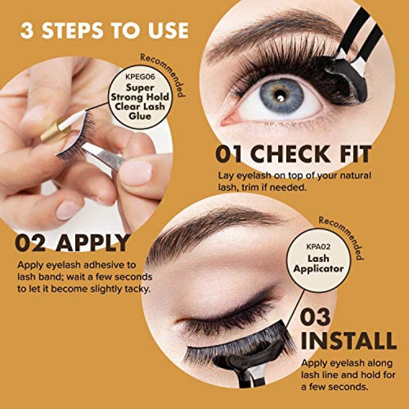 i-ENVY 인조 속눈썹, 밍크 3D 속눈썹 밸류 팩 리얼 밍크 최대 푹신하고 Wispy 럭셔리 글래머러스 내츄럴 룩 재사용 가능한 속눈썹 (03)