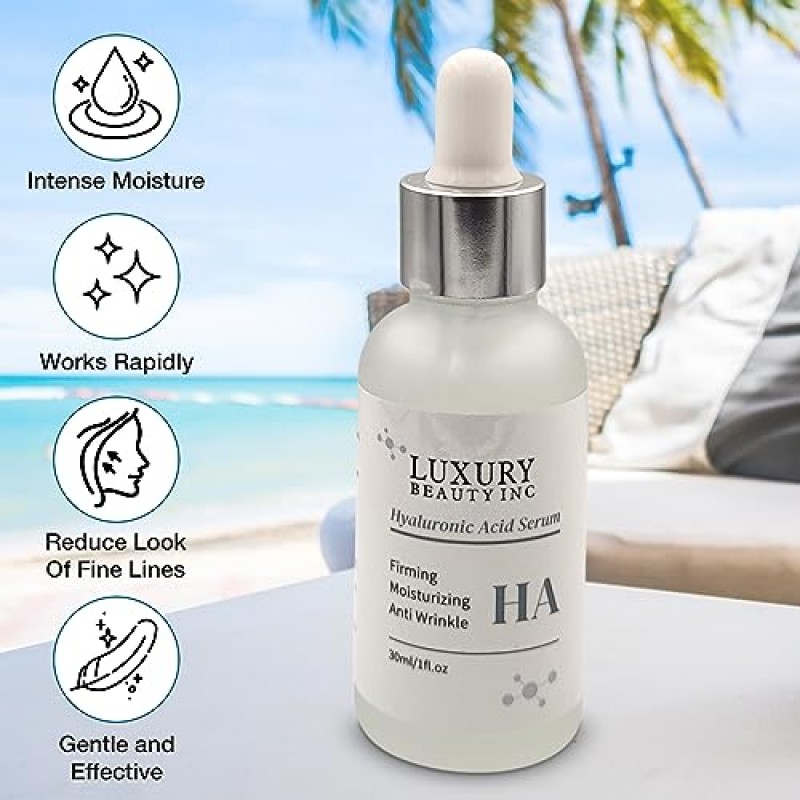 Luxury Beauty Inc 히알루론산 안티 에이징 페이스 세럼 모이스처라이저 - 다크 스팟 교정, 검버섯 복구 및 깊은 수분 공급을 위한 퍼밍, 강화, 주름 방지 스킨 케어.