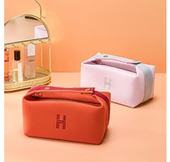 Sluxa 여성용 패션 메이크업 가방, 오렌지 레드 캔버스 메이크업 여행 가방, 여성용 화장품 가방 주최자