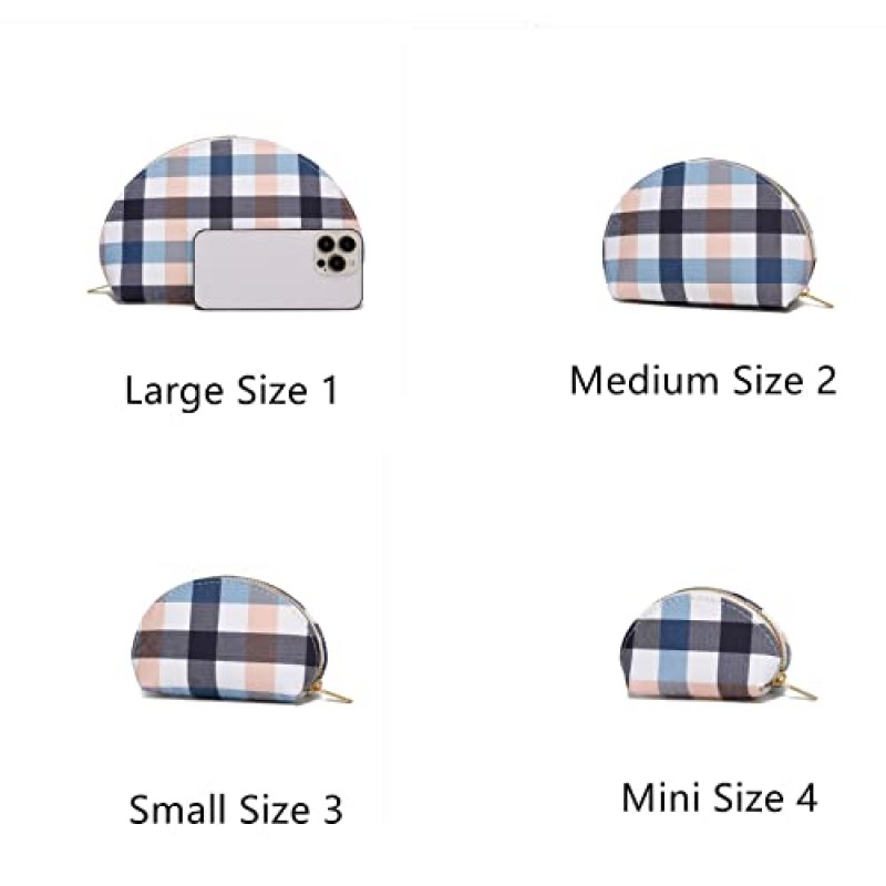 Jessyline 지갑용 소형 메이크업 가방 여성용 고급 체크 무늬 화장품 가방 4피스 사이즈 가방(베이지색) 여행용 격자 무늬 파우치 세트