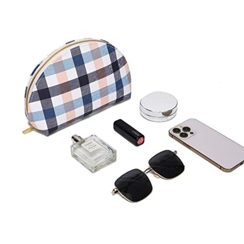 Jessyline 지갑용 소형 메이크업 가방 여성용 고급 체크 무늬 화장품 가방 4피스 사이즈 가방(베이지색) 여행용 격자 무늬 파우치 세트