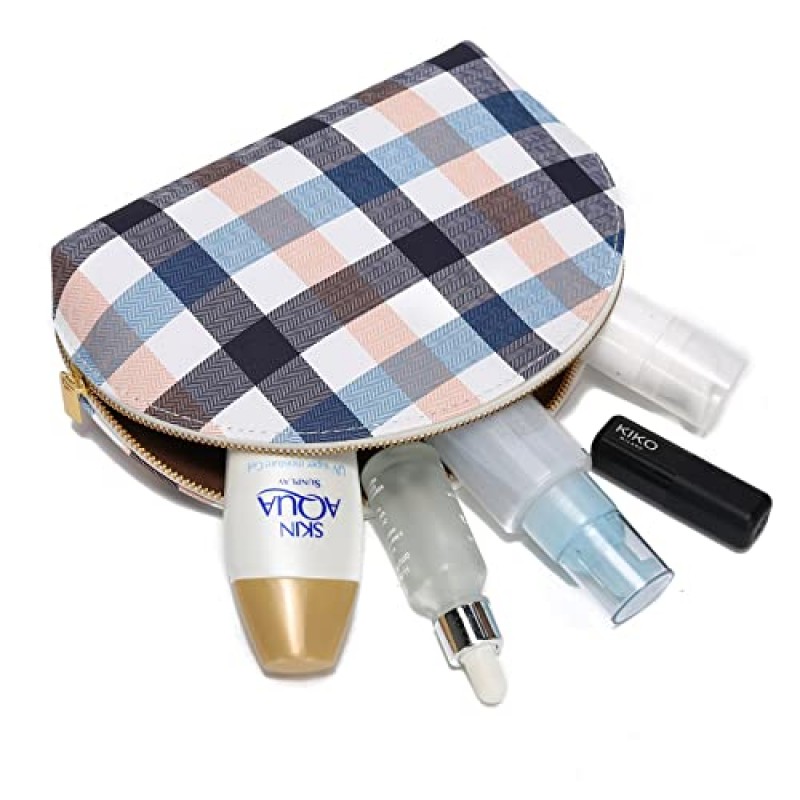 Jessyline 지갑용 소형 메이크업 가방 여성용 고급 체크 무늬 화장품 가방 4피스 사이즈 가방(베이지색) 여행용 격자 무늬 파우치 세트