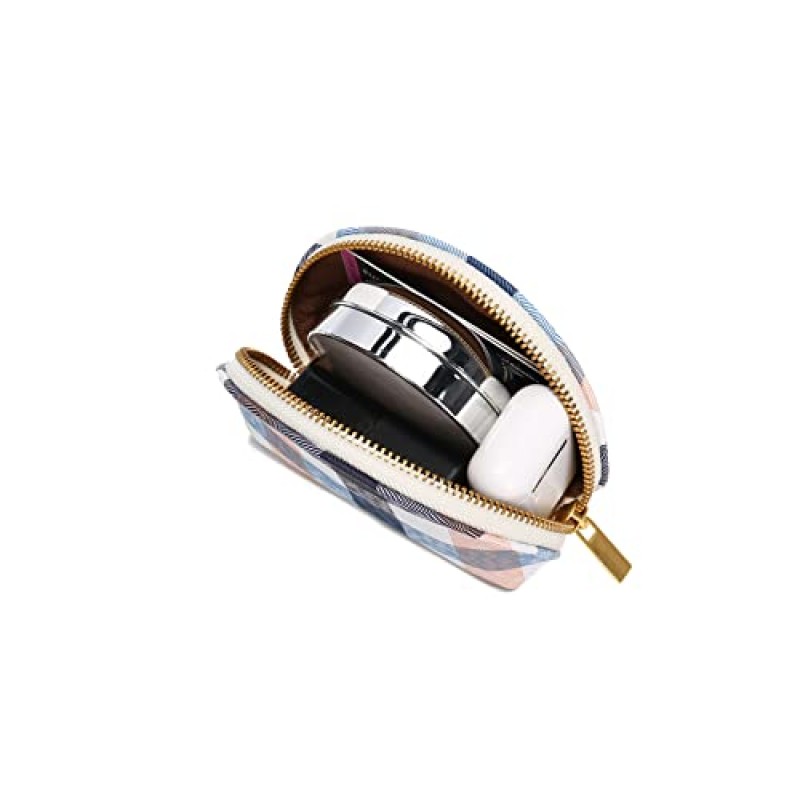 Jessyline 지갑용 소형 메이크업 가방 여성용 고급 체크 무늬 화장품 가방 4피스 사이즈 가방(베이지색) 여행용 격자 무늬 파우치 세트