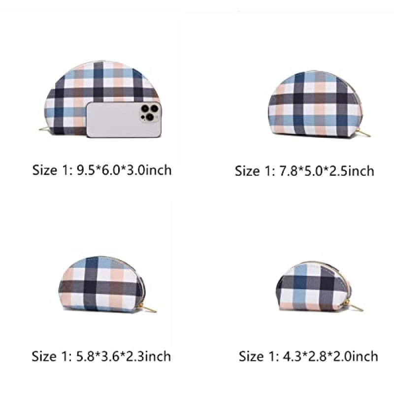 Jessyline 지갑용 소형 메이크업 가방 여성용 고급 체크 무늬 화장품 가방 4피스 사이즈 가방(베이지색) 여행용 격자 무늬 파우치 세트
