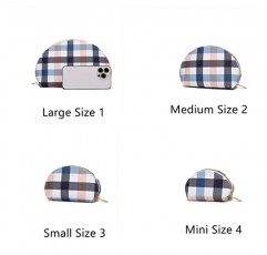 Jessyline 지갑용 소형 메이크업 가방 여성용 고급 체크 무늬 화장품 가방 4피스 사이즈 가방(베이지색) 여행용 격자 무늬 파우치 세트