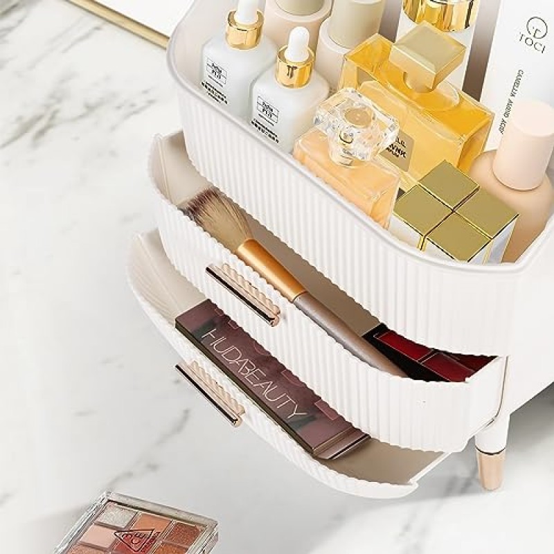 YITONGDA 휴대용 화장품 보관 상자, 화장대용 메이크업 정리함, 욕실용 프레피 스킨 케어 캐디, 옷장 수조, 기숙사, 화장품 디스플레이 랙(흰색).