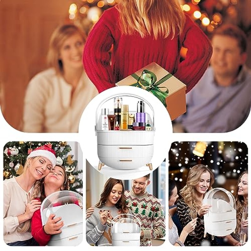 YITONGDA 휴대용 화장품 보관 상자, 화장대용 메이크업 정리함, 욕실용 프레피 스킨 케어 캐디, 옷장 수조, 기숙사, 화장품 디스플레이 랙(흰색).