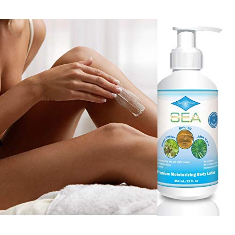 SEA 프리미엄 모이스처라이징 바디 로션(남성 및 여성용) - 무향 - 천연 스킨 케어 로션 - 시어 버터 에뮤 오일 및 알로에 베라 함유 - 퍼밍 파라벤 프리 럭셔리 모이스처라이저 - 베스트 핸드 무향 퍼스널 케어 로션 - 평생 보증
