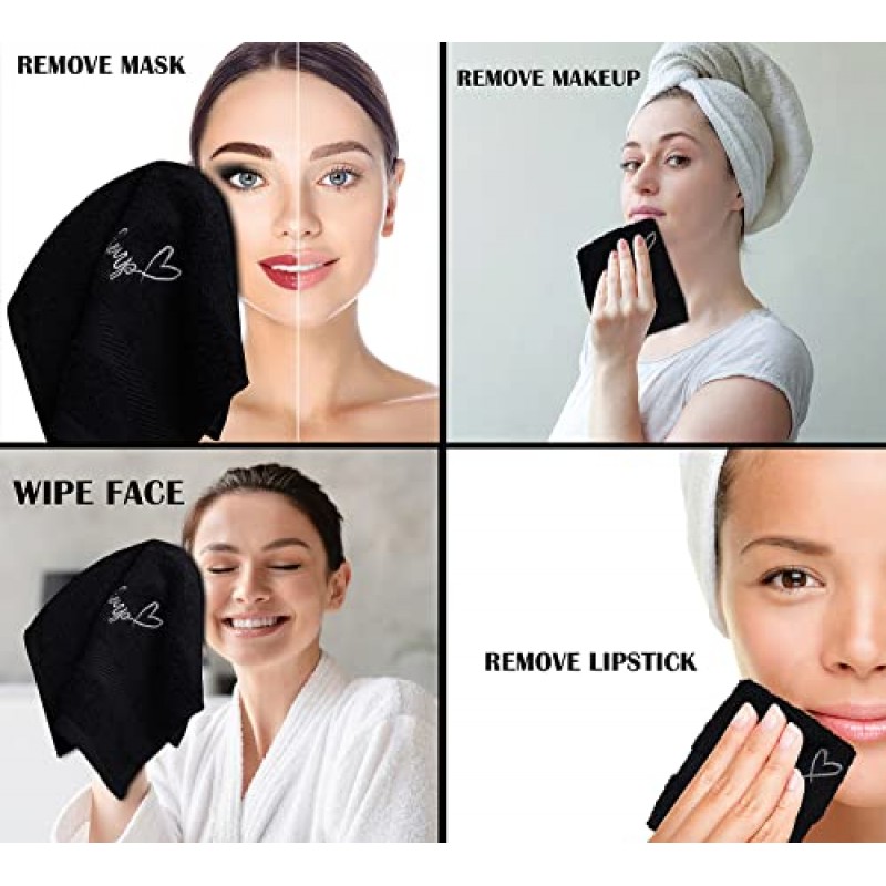 Zuperia 메이크업 리무버 워시 천 - 100% 면 부드럽고 속건성 손끝 페이스 타올 수건, 12 x 12인치. (6팩, 블랙)