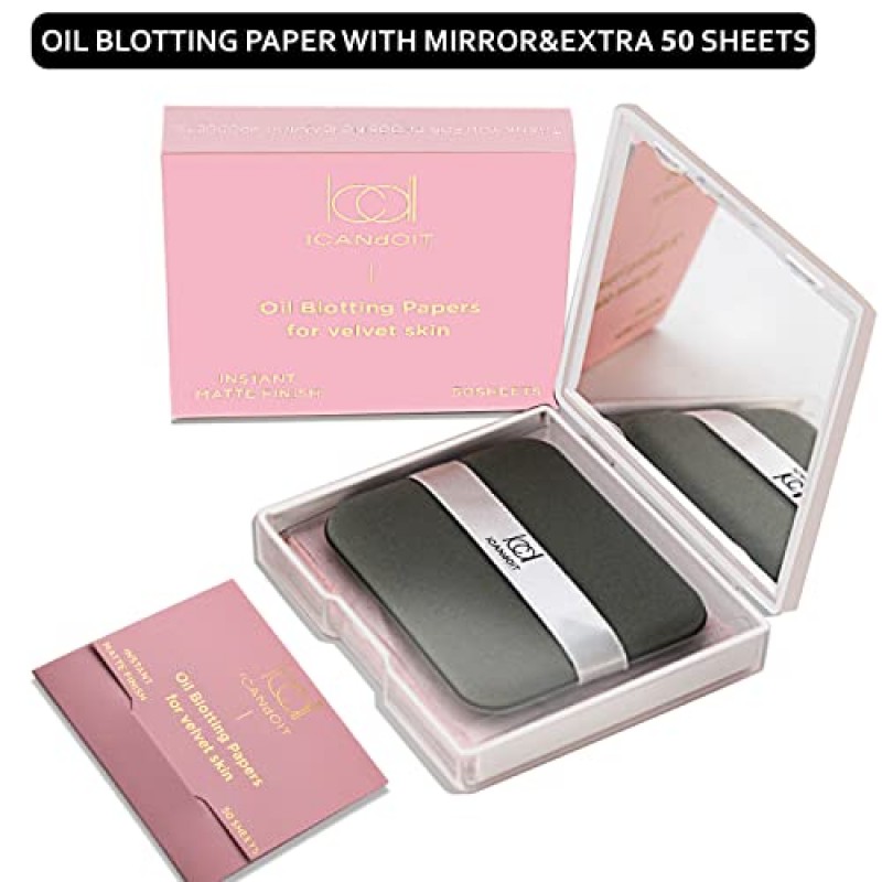 ICANDoIT 10개 메이크업 브러쉬 세트 프리미엄 합성 파운데이션 파우더 컨실러 아이 섀도우 아이브로우 브러쉬, 스펀지, 오일 블로팅 시트 및 럭셔리 Comsetic Bag 여성용 선물