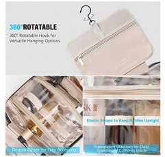 BELLSPIN 세면용품 가방 여성용 투명 여행용 메이크업 가방(걸이용 후크 포함), 여행용 메이크업 정리함 여행용 세면용품 및 샤워 액세서리용 화장품 가방(쉘 핑크)