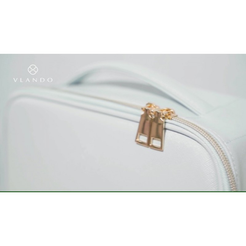 Vlando 여행 메이크업 화장품 가방 화장품 메이크업 브러쉬, 소녀, 여성, 친구 베이지를 위한 조절 가능한 분배기가 있는 가죽 휴대용 메이크업 주최자