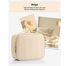 Vlando 여행 메이크업 화장품 가방 화장품 메이크업 브러쉬, 소녀, 여성, 친구 베이지를 위한 조절 가능한 분배기가 있는 가죽 휴대용 메이크업 주최자