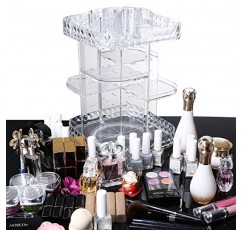 메이크업 주최자 360도 회전 화장품 보관 상자, DIY 조정 가능한 대용량 화장품 디스플레이 케이스 다이아몬드 패턴이있는 정사각형 메이크업 선반
