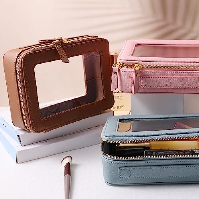 SANHECUN 세면도구 가방 여행용 손잡이가 큰 방수 화장품 정리함(브라운)