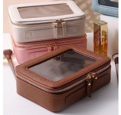 SANHECUN 세면도구 가방 여행용 손잡이가 큰 방수 화장품 정리함(브라운)