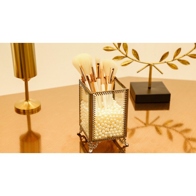 PuT 메이크업 정리함 빈티지 메이크업 브러쉬 홀더 무료 화이트 펄 포함 - 소형