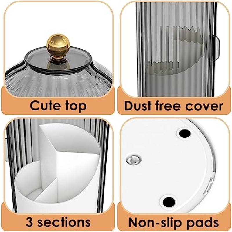 YOOLENS 메이크업 브러쉬 홀더 주최자 뚜껑, 360 회전 투명 방진 메이크업 브러쉬 주최자 세면대 데스크탑 욕실 수조 (회색)