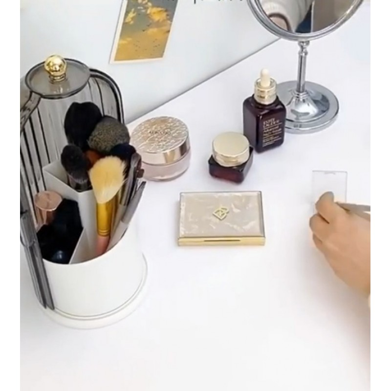 YOOLENS 메이크업 브러쉬 홀더 주최자 뚜껑, 360 회전 투명 방진 메이크업 브러쉬 주최자 세면대 데스크탑 욕실 수조 (회색)