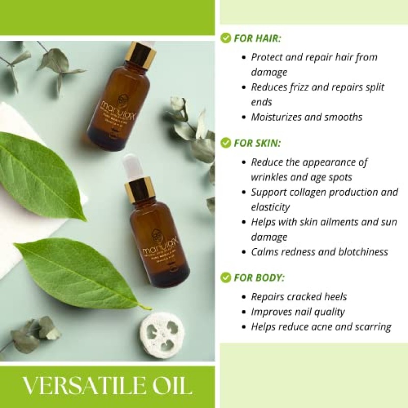 MarulaX 럭셔리 100% 순수 버진 마룰라 오일│아프리카 마룰라 나무 열매에서 추출한 냉압착 마룰라 페이셜 오일│안티에이징 스킨 케어 & 페이스 모이스처라이저│글루텐 프리 스킨, 네일 & 헤어 케어–30ml/1Fl Oz