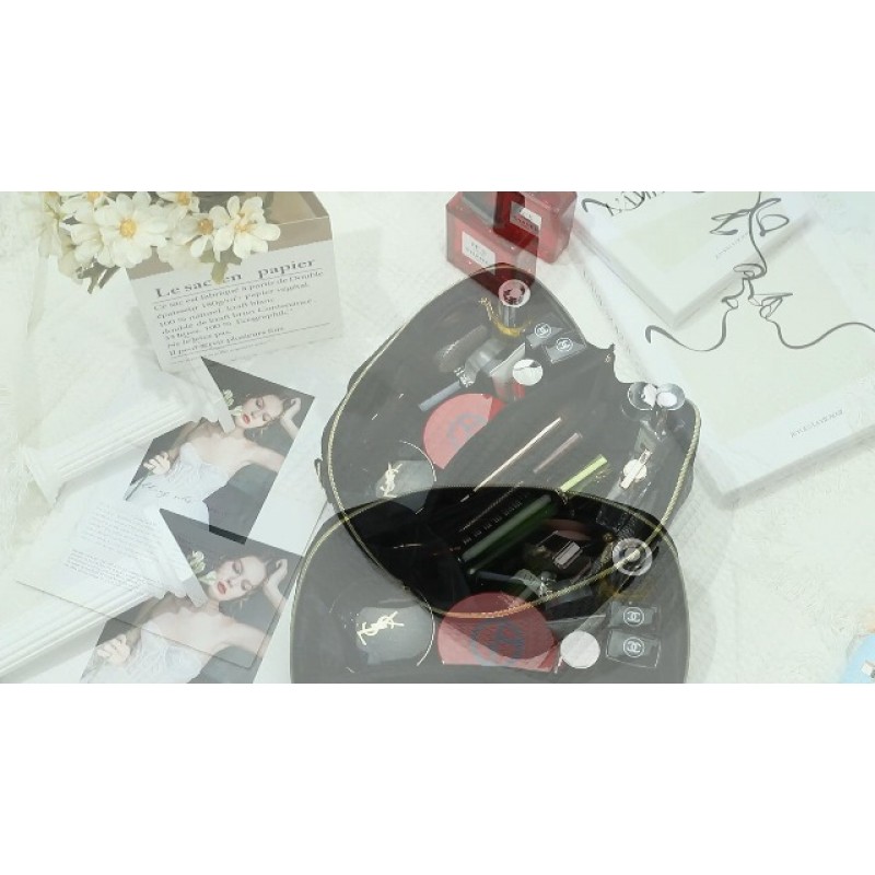 YOOLIFE 이니셜 화장품 가방 메이크업 가방 - 여행용 메이크업 가방 여성용 여행 세면용품 가방 메이크업 가방 귀여운 메이크업 가방 여행 필수품 여성용 가죽 크로스바디 백 크리스마스 선물 블랙 L