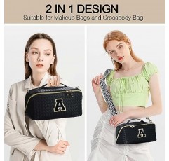 YOOLIFE 이니셜 화장품 가방 메이크업 가방 - 여행용 메이크업 가방 여성용 여행 세면용품 가방 메이크업 가방 귀여운 메이크업 가방 여행 필수품 여성용 가죽 크로스바디 백 크리스마스 선물 블랙 L