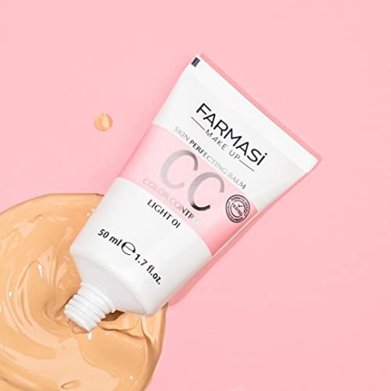FARMASI CC 컬러 컨트롤 크림, 자연스럽고 결점 없는 마감, 멀티 미네랄 및 Spf 25+ 함유 강화 포뮬러, 하루 종일 유지, 모든 피부 유형, 1.7 fl. oz / 50 ml (라이트)
