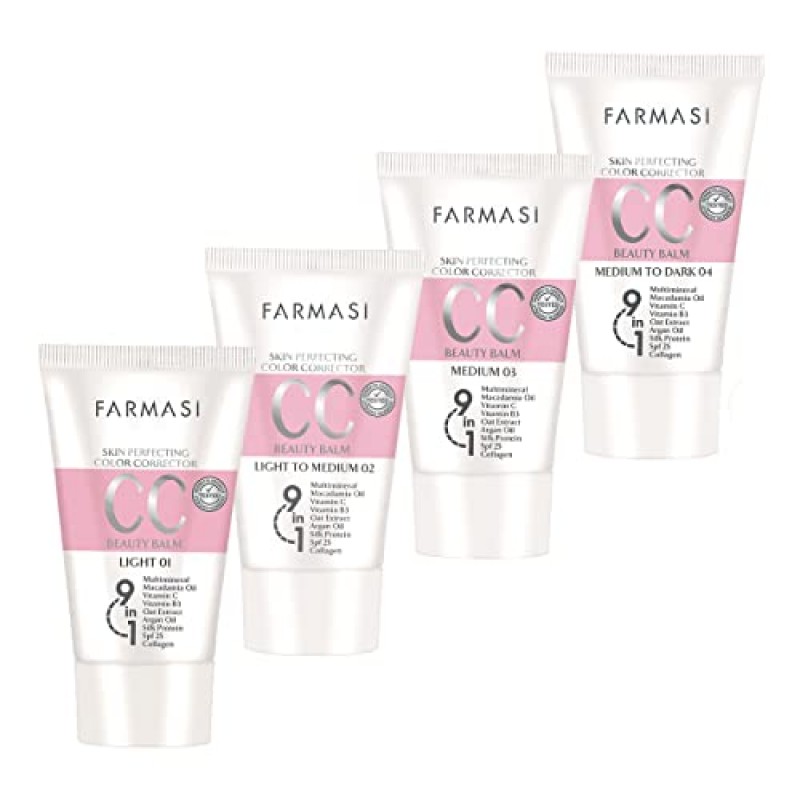 FARMASI CC 컬러 컨트롤 크림, 자연스럽고 결점 없는 마감, 멀티 미네랄 및 Spf 25+ 함유 강화 포뮬러, 하루 종일 유지, 모든 피부 유형, 1.7 fl. oz / 50 ml (라이트)