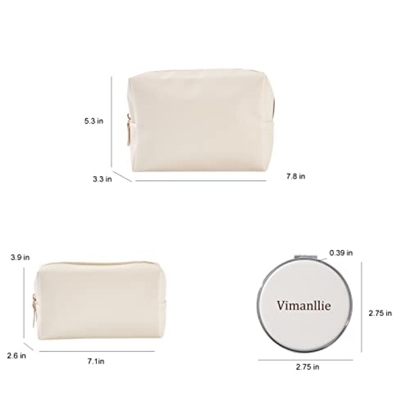 Vimanllie 대형 메이크업 가방 지퍼 파우치 가죽 메이크업 가방 지갑 여행용 화장품 주최자(베이지색 3PCS)