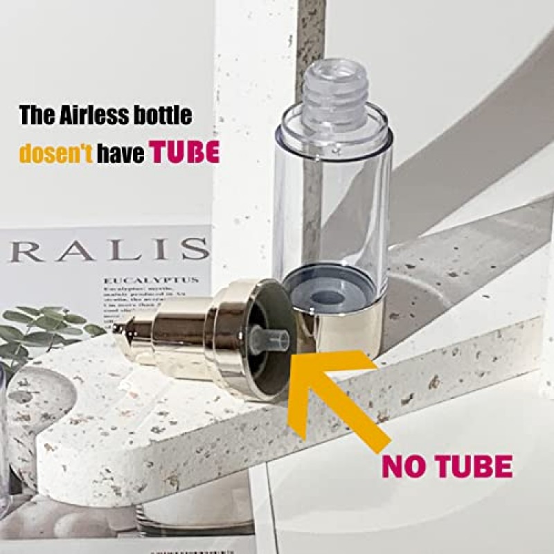 Lil Ray 1온스 리필형 에어리스 펌프병, 빈 여행용 로션 용기, 리퀴드 파운데이션용 플라스틱 화장품 디스펜서, 로션, 에센셜 오일, 샴푸(12개, 라이트 골드)