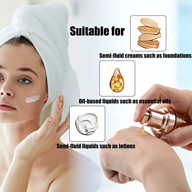 Lil Ray 1온스 리필형 에어리스 펌프병, 빈 여행용 로션 용기, 리퀴드 파운데이션용 플라스틱 화장품 디스펜서, 로션, 에센셜 오일, 샴푸(12개, 라이트 골드)