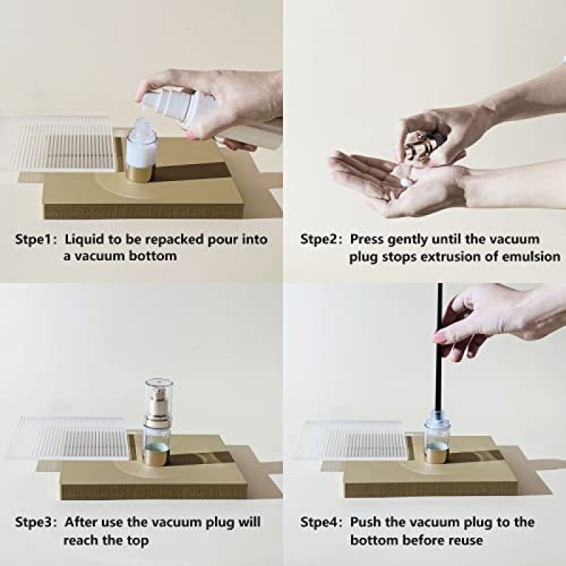 Lil Ray 1온스 리필형 에어리스 펌프병, 빈 여행용 로션 용기, 리퀴드 파운데이션용 플라스틱 화장품 디스펜서, 로션, 에센셜 오일, 샴푸(12개, 라이트 골드)