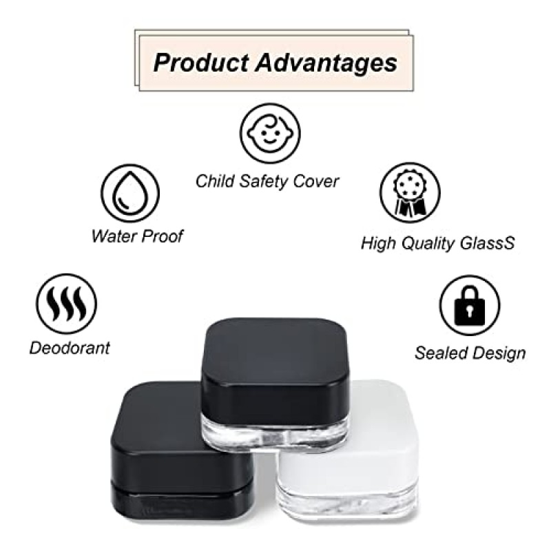 100개 7g/7ml 뚜껑이 있는 미니 정사각형 투명 농축 용기, 2023 BPA 프리, 작고 두꺼운 바닥 화장품 샘플 유리 빈 용기, 메이크업, 페인트, 립밤, 크림, 화장품, 연고용(1-흰색)