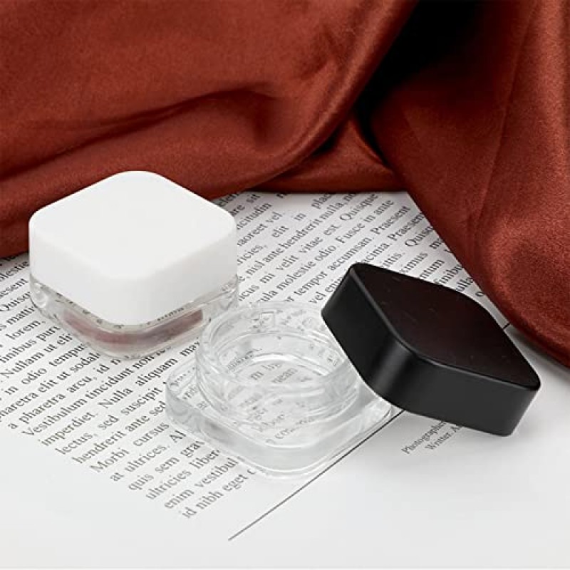 100개 7g/7ml 뚜껑이 있는 미니 정사각형 투명 농축 용기, 2023 BPA 프리, 작고 두꺼운 바닥 화장품 샘플 유리 빈 용기, 메이크업, 페인트, 립밤, 크림, 화장품, 연고용(1-흰색)