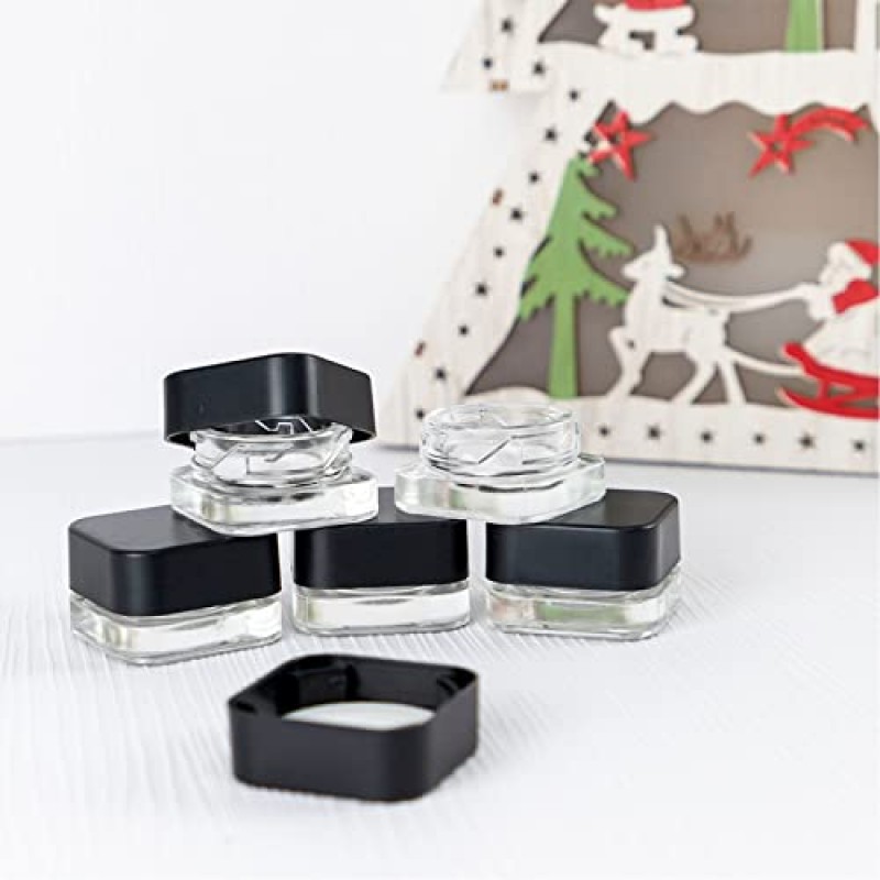 100개 7g/7ml 뚜껑이 있는 미니 정사각형 투명 농축 용기, 2023 BPA 프리, 작고 두꺼운 바닥 화장품 샘플 유리 빈 용기, 메이크업, 페인트, 립밤, 크림, 화장품, 연고용(1-흰색)