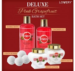 그녀를 위한 생일 선물, 럭셔리 목욕 및 바디 선물 바구니 - 30개 세트, 핑크 자몽 홈 스파 & 메이크업 세트 - 화장품 연필, 립밤, 로션, 향수, 로즈 골드 가죽 화장품 가방 등