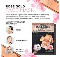 로즈 골드 럭셔리 하이드레이팅 페이셜 마스크 - 수분 공급 및 퍼밍 - 주름 및 잔주름 감소에 도움 - 히알루론산 및 콜라겐 함유 - 비건, 잔인성/알코올 없음 - 스킨 케어 Made in Korea - 5팩