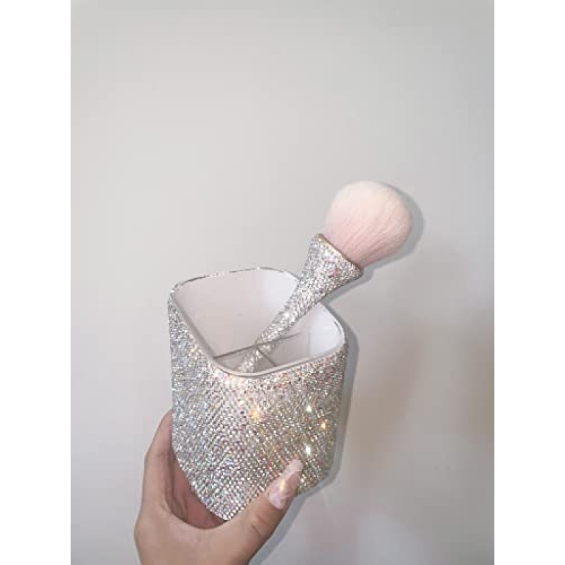 TISHAA 블링 눈부신 라인스톤 스파클 다이아몬드 럭셔리 크리스탈 블링 메이크업 브러쉬 홀더, 정리함(화이트)