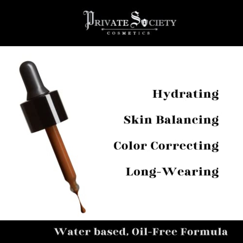 프라이빗 소사이어티 화장품 럭셔리 뷰티 제품 - 드롭 오브 퍼펙션 빌더블 커버리지 파운데이션 - 스킨 밸런싱 & 하이드레이팅 프라이머 주입된 컬러 코렉팅 수성 오일프리 포뮬러 -마호고니