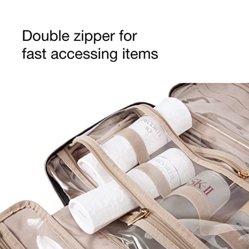 BAGSMART 세면도구 가방 걸이형 후크가 있는 여행용 가방, 방수 메이크업 화장품 가방 액세서리, 샴푸, 풀사이즈 컨테이너, 세면용품을 위한 여행 주최자