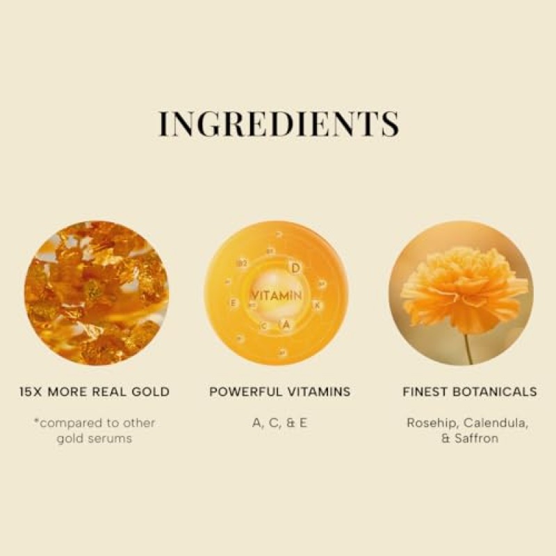24K 골드 래디언스 뷰티 부스팅 페이스 엘릭서, 빛나는 피부를 위한 로즈힙, 사프란, 올리브 오일의 유기농 혼합 페이스 세럼, 메이크업 전 프라이머, 골든 글로우 | 0.51 Fl Oz - RAS 럭셔리 오일